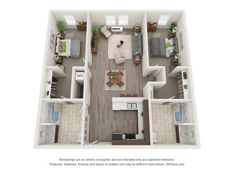 Floor plan for 2 beds, 2 baths, 1180 sqft